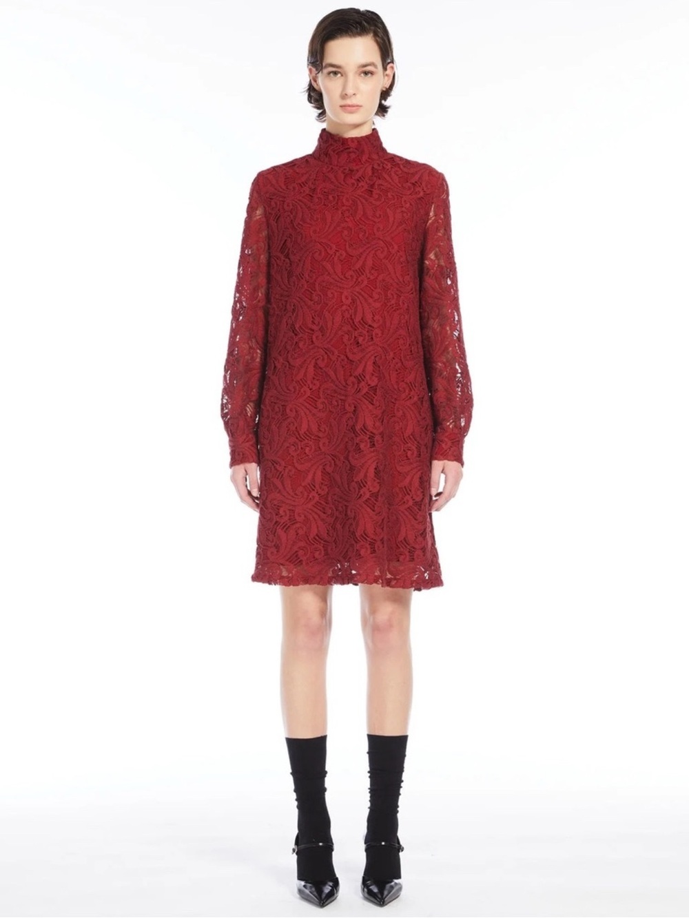 NWT Max Mara studio Esordio Lace Dress Floral Lace Overlay Red Rust Size 2